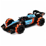 Coche de control remoto RC en color negro con detalles en azul y naranja