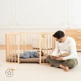 Cuna Móvil Waldin 7 en 1 de Madera Natural con Colchón