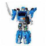 Robot policía en colores azul y blanco con detalles futuristas
