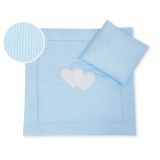 Pram Bedding Set With Duvet And Pillow 2pcs - Hearts Blue Strips