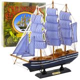 Modelo Coleccionable Barco de Vela Decorativo Blanco y Azul 33x31cm
