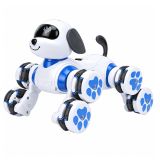 Perro robot de Lean toys en un vibrante color blanco y azul.