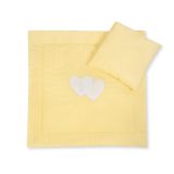 Pram Bedding Set With Duvet And Pillow 2pcs - Hearts Yellow Strips