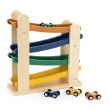 Pista de carreras de madera con 4 coches Trixie para bebés