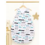 Cotton Sleeping Bag For Children, Size M, 3-12 Months, Tog 2.5, All-season - Gray And Turquoise Cars