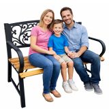 Banco de parque con respaldo decorativo y reposabrazos ergonómicos