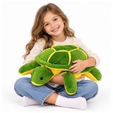 Peluches de tortuga en verde suave y amarillo detallado