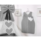 Cotton Sleeping Bag For Children, Size M, 6-12 Months, Tog 2.5, All-season, Hearts Anthracite