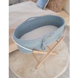 Moses Basket Boho Handmade With Stand - Misty Blue