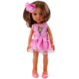 Muñeca con Vestido Rosa y Cabello Largo Marrón