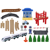 Juego de Vías de Tren de Madera con Accesorios y Puente