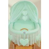 Capazo de Mimbre Natural con Dosel Amelie + Ropa de Cama Menta – MY SWEET BABY vista frontal del edredon y vestiduras