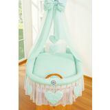 Capazo de Mimbre Natural con Dosel y Cortina Amelie + Ropa de Cama Verde Menta – MY SWEET BABY - imagen 3