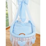 Capazo de Mimbre Natural con Dosel y Cortina Amelie + Ropa de Cama Azul  foto de las vestiduras