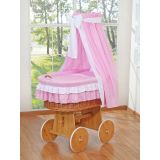 Capazo de Mimbre Natural con Dosel y Cortina Bellamy + Ropa de Cama Rosa – MY SWEET BABY