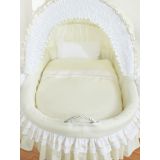 Cuna Moisés de Mimbre Bellamy Natural con Capota y Ropa de Cama Color Crema – Base con Ruedas vista desde arriba