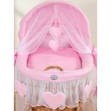 detalle Capazo de Mimbre Natural con Dosel Amelie + Ropa de Cama Rosa – MY SWEET BABY