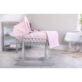 Moisés de Mimbre Gris Dimple vestiduras rosa Clair de Lune