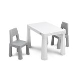 Mesa infantil de plástico con 2 sillas Monti, perfecta para juegos de bebés y niños pequeños.