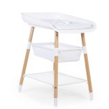 Mueble cambiador Evolux en blanco y natural, ideal para la habitación de bebés y el cambio de pañal.