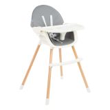 Trona de madera 2en1 Nutri Wood en gris, perfecta para bebés y niños pequeños durante las comidas.