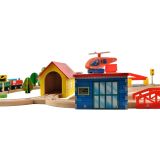 Pista de tren de madera con edificios y helipuerto , 69 piezas - imagen 19