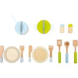 Set de Platos, Ollas y cubiertos - Juguete de madera