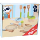 Set de Platos, Ollas y cubiertos - Juguete de madera