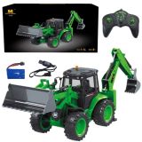Remote Control Backhoe Loader RC Lights Sound Green Huina 1:14