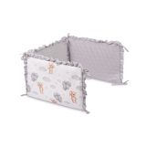 Protector de Cuna Reversible de Muselina 180x40 cm – 3 Paneles con Lazos – Teddy Grey