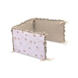 Protector de Cuna Reversible de Muselina 180x40 cm – 3 Paneles con Lazos – Dandelions Beige