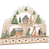 Pueblo de invierno con arco luminoso