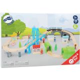 Tren de madera XL con puente colgante 