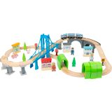 Tren de madera XL con puente colgante 