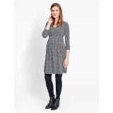 Vestido moteado para embarazo y lactancia, disponible en tallas S y M, ideal para futuras mamás con estilo.