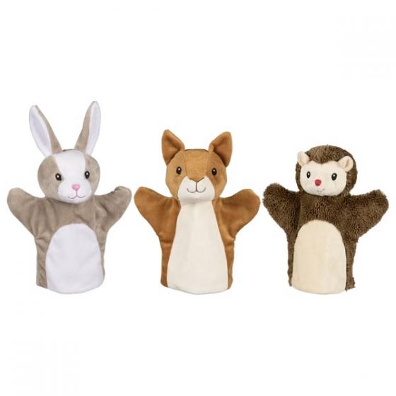 Pack de 3 marionetas de ardilla, conejo y erizo, de Goki
