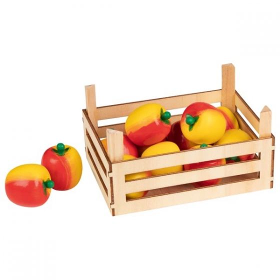 Caja de madera con manzanas, de Goki