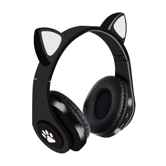 Auriculares inalámbricos con orejas de gato - negro