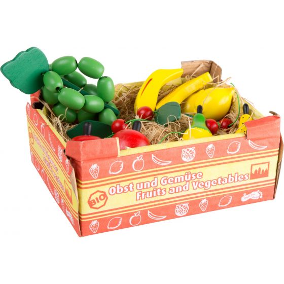 Caja de cartón con Frutas de madera , 11 piezas