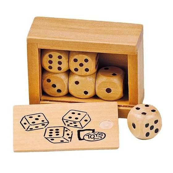 Caja con 6 dados de madera