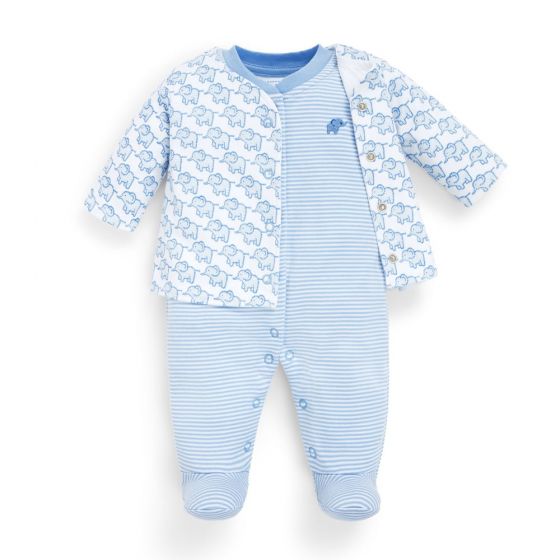 Chaqueta y Pijama para Bebé Estampado Elefantes Azules