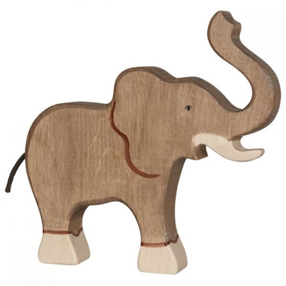 Figura de madera Elefante con la trompa Levantada Holztiger