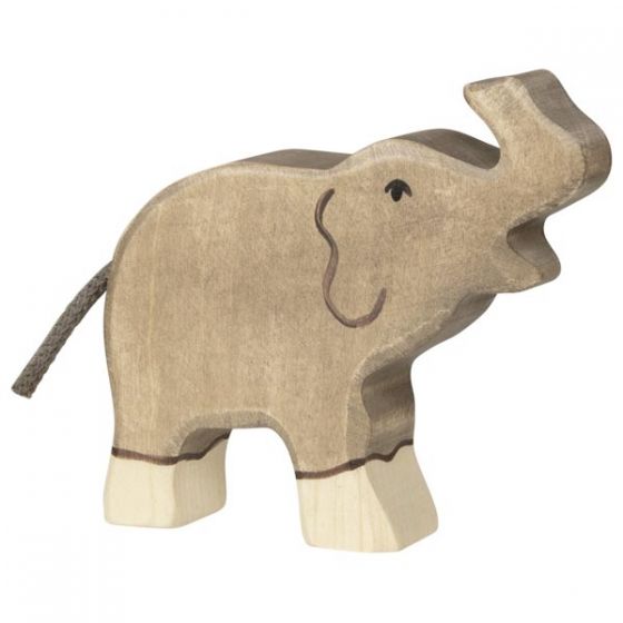 Figura de madera Elefante pequeño con la Trompa levantada Holztiger