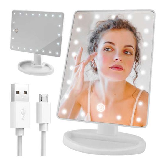 Espejo de maquillaje con luz LED. 180º Inclinación. Táctil a pilas o USB