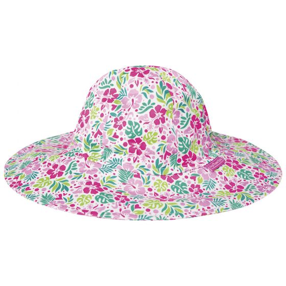 Sombrero con Protección Solar para Bebés y Niñas con Estampado de Hibiscos rosas