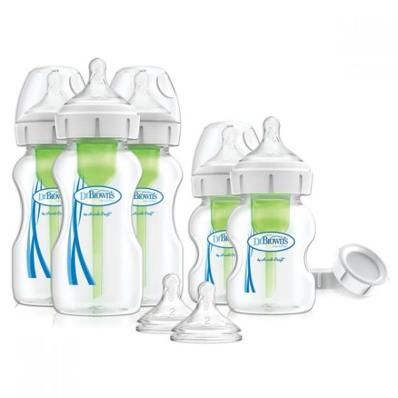 WB09600 Wide-Neck Options+ Newborn Feeding Set (2x150 ml & 3x270 ml bottles, 2x L2 nipples, 2 storage caps, 3 cleaning brushes)