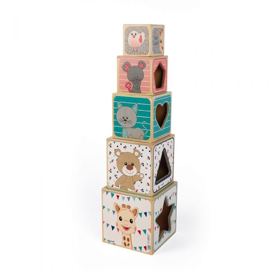 Pirámide de 5 cubos de madera Sophie la Girafe , Janod
