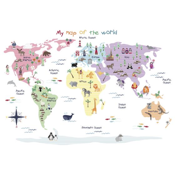 Vinilo Infantil Mapa del Mundo