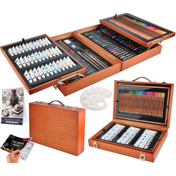 Kit de pintura en maletín de madera de 174 piezas: la herramienta