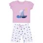 Pijama Corto de Niña en color Rosa con estampado de un barco velero